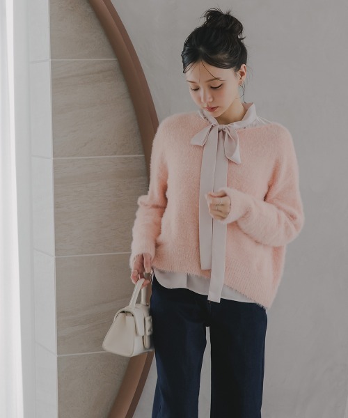 Petitjo（プッチージョ）の「小さいサイズ　ボウタイブラウス 　身長さん・小柄女性（シャツ/ブラウス・レディース・ピンク/サックスブルー・PSS/PS/PM/PL）」の17枚目の写真