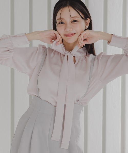 Petitjo（プッチージョ）の「小さいサイズ　ボウタイブラウス 　身長さん・小柄女性（シャツ/ブラウス・レディース・ピンク/サックスブルー・PSS/PS/PM/PL）」の8枚目の写真