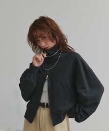 スタンドカラー ダブルジップ スウェットブルゾン