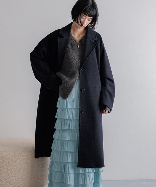 LOWRYS FARM（ローリーズファーム）の「ウールライクチェスターコート　494126（チェスターコート・レディース・チャコールグレー/ブラウン/ネイビー/パープル・FREE）」の4枚目の写真