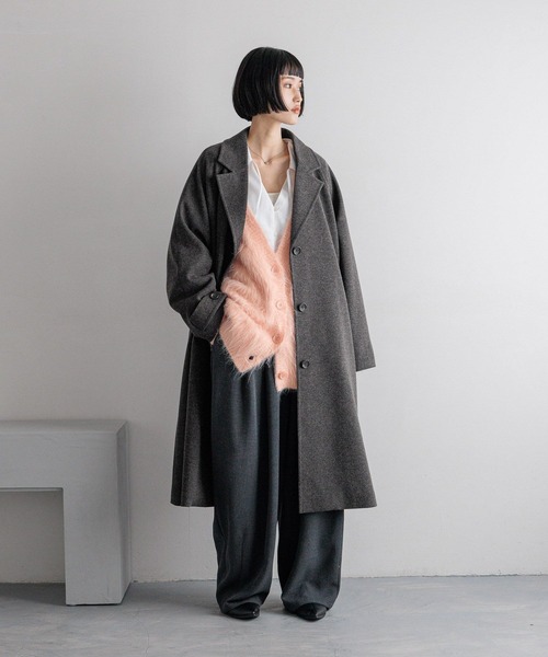 LOWRYS FARM（ローリーズファーム）の「ウールライクチェスターコート　494126（チェスターコート・レディース・チャコールグレー/ブラウン/ネイビー/パープル・FREE）」の22枚目の写真