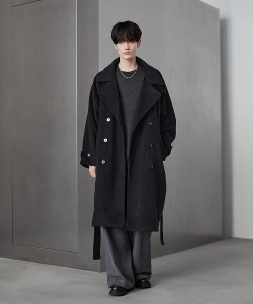 ETELIO（エテリオ）の「ウール混メルトンダブルチェスターコート（チェスターコート・メンズ・ブラック/ワイン/ブラウン/チャコール・S/M/L/XL）」の11枚目の写真