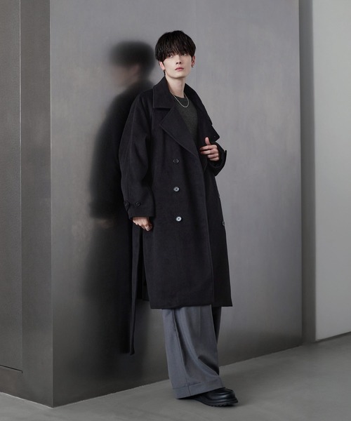 ETELIO（エテリオ）の「ウール混メルトンダブルチェスターコート（チェスターコート・メンズ・ブラック/ワイン/ブラウン/チャコール・S/M/L/XL）」の15枚目の写真
