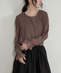ふんわりシフォン風クルーネックブラウス