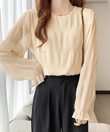 ふんわりシフォン風クルーネックブラウス