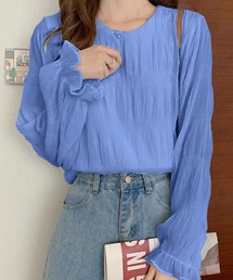ふんわりシフォン風クルーネックブラウス
