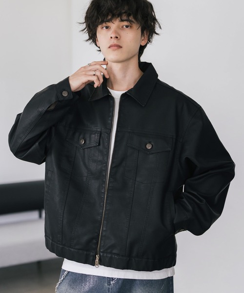 セール】ヴィンテージ加工PUレザーダブルジップショートジャケット/3rd
