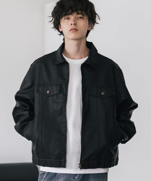 【美品】vintage 黒 レザージャケット　ショート丈 ライダースジャケット レザージャケット ショート丈 PUレザー 4