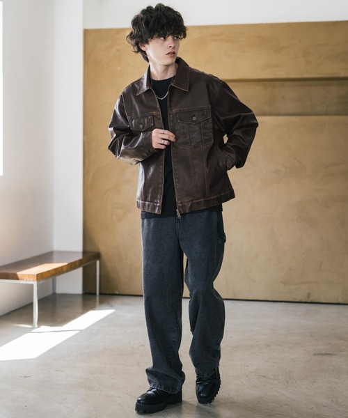 00s ドライバーズ シングルライダース 異素材切替 モードロック Tech 00s ミリタリージャケット PUレザー ダブルジップ フェード モード