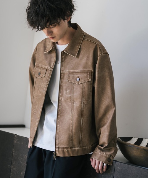 Rocky Monroe（ロッキーモンロー）の「ヴィンテージ加工PUレザーダブルジップショートジャケット/3rdタイプライダース（ライダースジャケット・メンズ・ブラウン/ベージュ/ブラック・L/M/XL）」の22枚目の写真