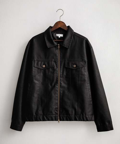 セール】ヴィンテージ加工PUレザーダブルジップショートジャケット/3rd