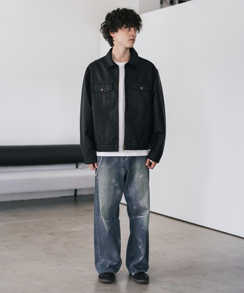 ヴィンテージ加工PUレザーダブルジップショートジャケット/3rd