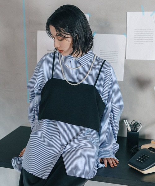 LEPSIM（レプシィム）の「《オフィスライン》タックボリュームスリーブシャツ　582126（シャツ/ブラウス・レディース・オフホワイト/ブルー/ストライプ・FREE）」の12枚目の写真