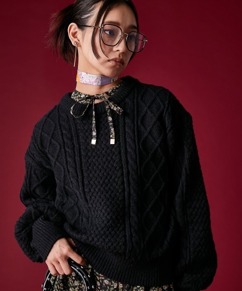 GEVS.(ジェイヴィス)の「アラン柄クルーネックニット<大きいサイズ有>GEVS.(ニット/セーター・レディース・ピンク/ブルー/ブラック・3L/LL/L/M/5L/4L)」の14枚目の写真