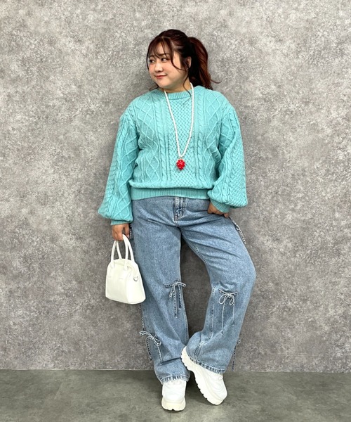 GEVS.(ジェイヴィス)の「アラン柄クルーネックニット<大きいサイズ有>GEVS.(ニット/セーター・レディース・ピンク/ブルー/ブラック・3L/LL/L/M/5L/4L)」の6枚目の写真