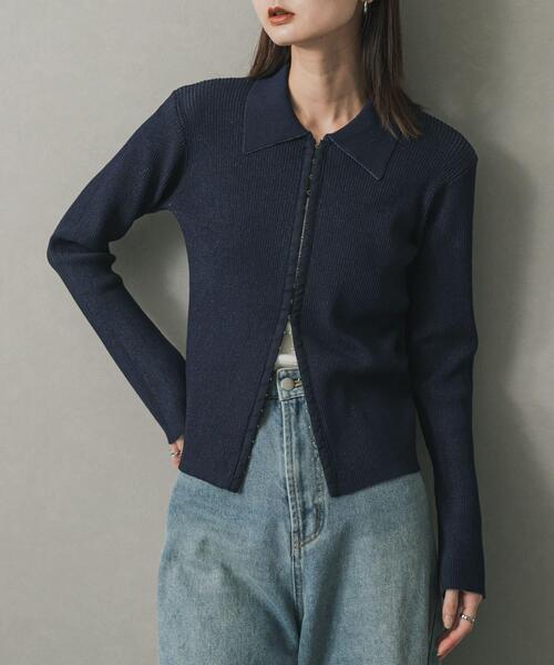 SENSE OF PLACE by URBAN RESEARCH（センスオブプレイスバイアーバンリサーチ）の「フロントホックエリツキコンパクトカーディガン（カーディガン/ボレロ・レディース・ネイビー/イエロー/ブラック・ONE）」の3枚目の写真