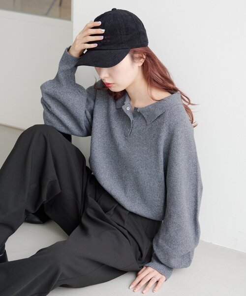 Kastane（カスタネ）の「*【春まで使える！全骨格◎】カーブスリーブポロニット（ニット/セーター・レディース・ブラウン/レッド/ベージュ/チャコールグレー/アイボリー/グレー/ピンク・FREE）」の10枚目の写真