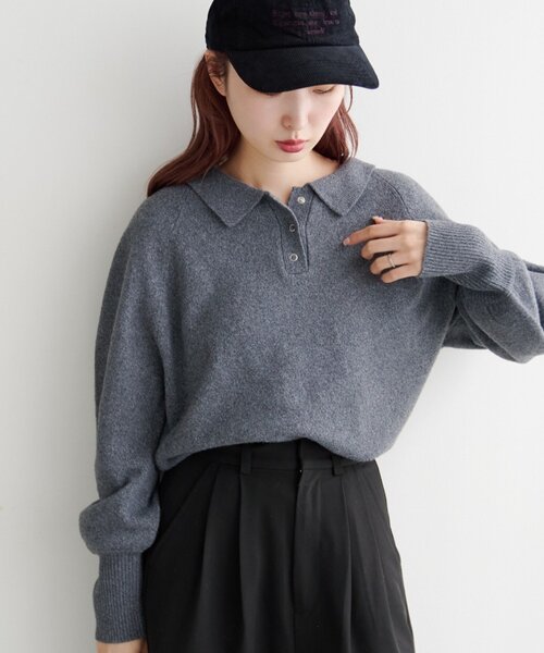 Kastane（カスタネ）の「*【春まで使える！全骨格◎】カーブスリーブポロニット（ニット/セーター・レディース・ブラウン/レッド/ベージュ/チャコールグレー/アイボリー/グレー/ピンク・FREE）」の11枚目の写真