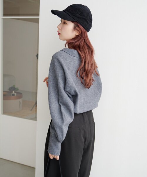 Kastane（カスタネ）の「*【春まで使える！全骨格◎】カーブスリーブポロニット（ニット/セーター・レディース・ブラウン/レッド/ベージュ/チャコールグレー/アイボリー/グレー/ピンク・FREE）」の13枚目の写真