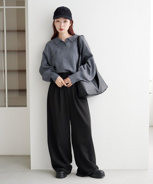 Kastane（カスタネ）の「*【春まで使える！全骨格◎】カーブスリーブポロニット（ニット/セーター・レディース・ブラウン/レッド/ベージュ/チャコールグレー/アイボリー/グレー/ピンク・FREE）」の14枚目の写真