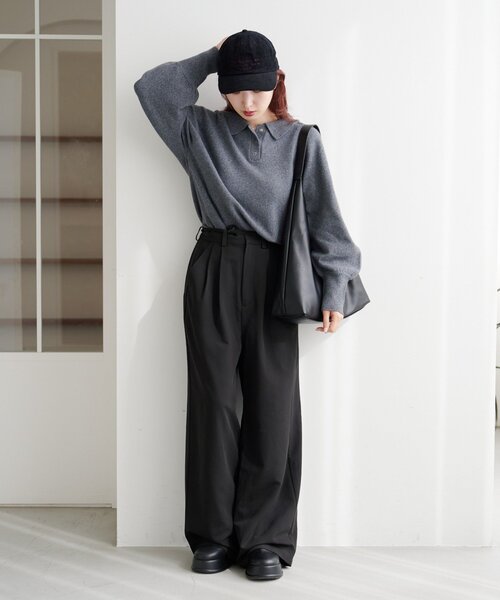 Kastane（カスタネ）の「*【春まで使える！全骨格◎】カーブスリーブポロニット（ニット/セーター・レディース・ブラウン/レッド/ベージュ/チャコールグレー/アイボリー/グレー/ピンク・FREE）」の15枚目の写真