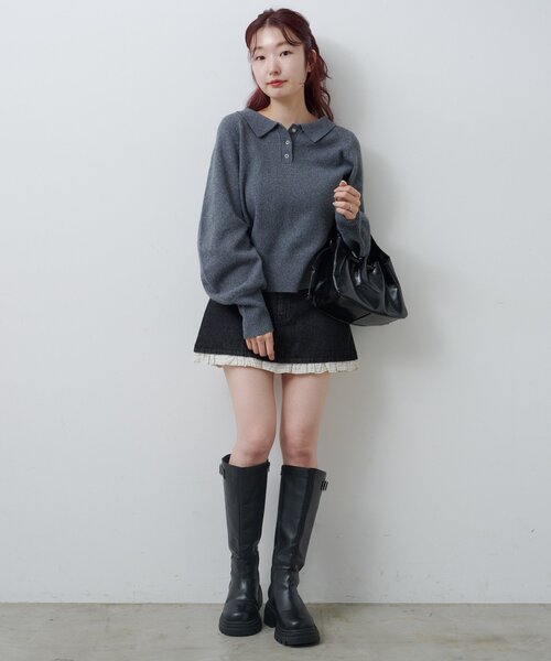 Kastane（カスタネ）の「*【春まで使える！全骨格◎】カーブスリーブポロニット（ニット/セーター・レディース・ブラウン/レッド/ベージュ/チャコールグレー/アイボリー/グレー/ピンク・FREE）」の18枚目の写真