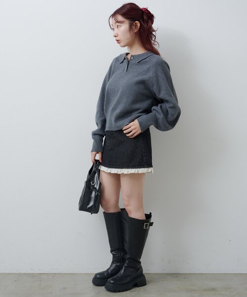 Kastane（カスタネ）の「*【春まで使える！全骨格◎】カーブスリーブポロニット（ニット/セーター・レディース・ブラウン/レッド/ベージュ/チャコールグレー/アイボリー/グレー/ピンク・FREE）」の19枚目の写真