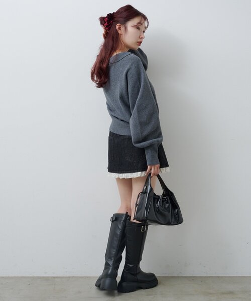 Kastane（カスタネ）の「*【春まで使える！全骨格◎】カーブスリーブポロニット（ニット/セーター・レディース・ブラウン/レッド/ベージュ/チャコールグレー/アイボリー/グレー/ピンク・FREE）」の21枚目の写真