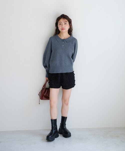 Kastane（カスタネ）の「*【春まで使える！全骨格◎】カーブスリーブポロニット（ニット/セーター・レディース・ブラウン/レッド/ベージュ/チャコールグレー/アイボリー/グレー/ピンク・FREE）」の22枚目の写真