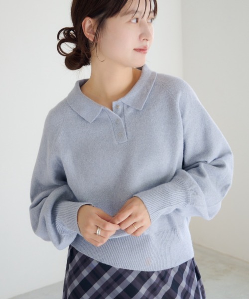 Kastane（カスタネ）の「*【春まで使える！全骨格◎】カーブスリーブポロニット（ニット/セーター・レディース・ブラウン/レッド/ベージュ/チャコールグレー/アイボリー/グレー/ピンク・FREE）」の3枚目の写真