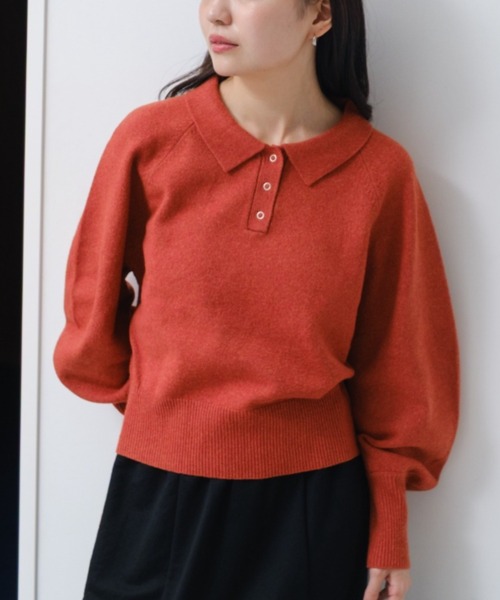 Kastane（カスタネ）の「*【春まで使える！全骨格◎】カーブスリーブポロニット（ニット/セーター・レディース・ブラウン/レッド/ベージュ/チャコールグレー/アイボリー/グレー/ピンク・FREE）」の7枚目の写真