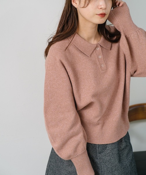 Kastane（カスタネ）の「*【春まで使える！全骨格◎】カーブスリーブポロニット（ニット/セーター・レディース・ブラウン/レッド/ベージュ/チャコールグレー/アイボリー/グレー/ピンク・FREE）」の6枚目の写真