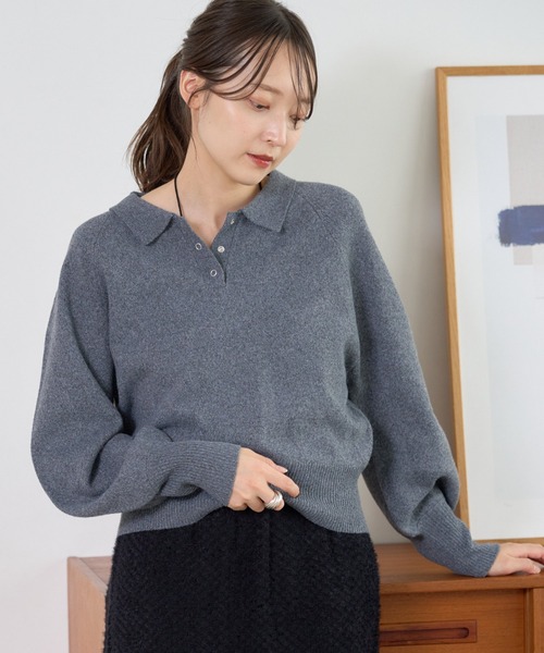 セール】【春まで使える！全骨格◎】カーブスリーブポロニット（ニット