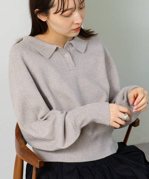 Kastane（カスタネ）の「*【春まで使える！全骨格◎】カーブスリーブポロニット（ニット/セーター・レディース・ブラウン/レッド/ベージュ/チャコールグレー/アイボリー/グレー/ピンク・FREE）」の8枚目の写真
