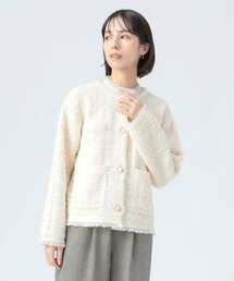 BEAMS HEART | ニット ツイード ジャケット(ノーカラージャケット)
