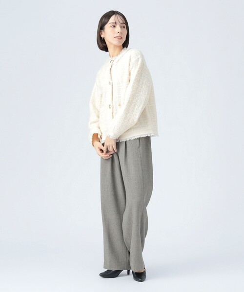 BEAMS HEART（ビームスハート）の「ニット ツイード ジャケット（ノーカラージャケット・レディース・グレー/オフホワイト/ネイビー・FREE）」の7枚目の写真