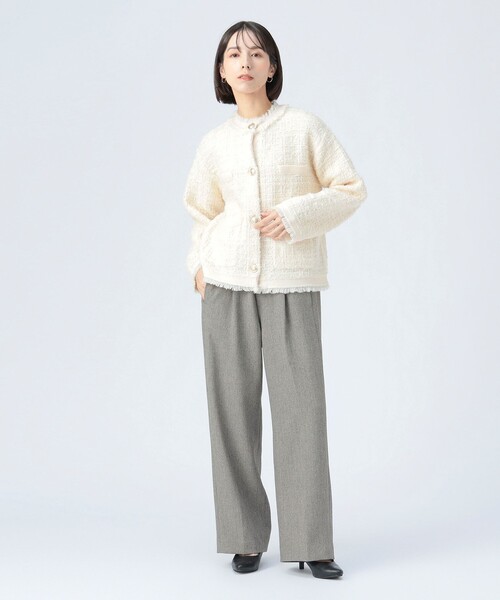 BEAMS HEART（ビームスハート）の「ニット ツイード ジャケット（ノーカラージャケット・レディース・グレー/オフホワイト/ネイビー・FREE）」の8枚目の写真