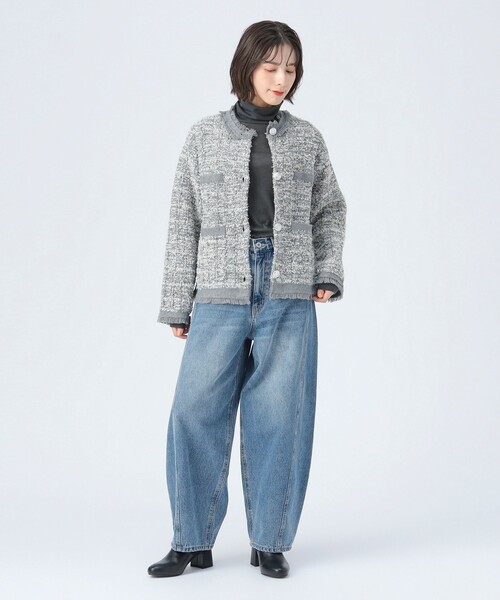 BEAMS HEART（ビームスハート）の「ニット ツイード ジャケット（ノーカラージャケット・レディース・グレー/オフホワイト/ネイビー・FREE）」の11枚目の写真