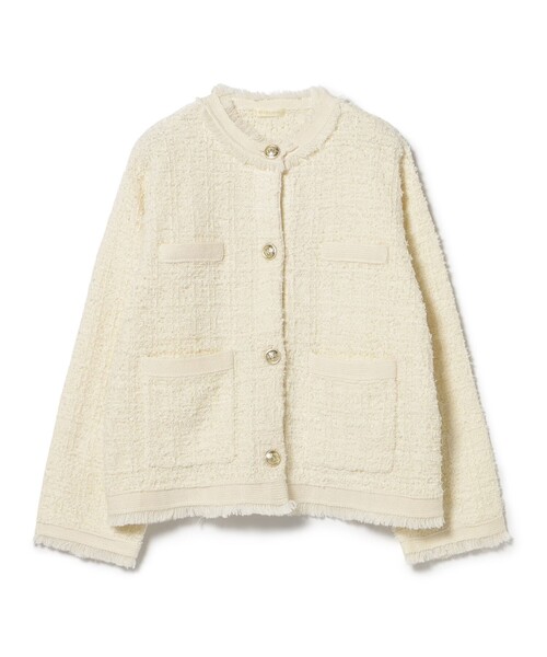 BEAMS HEART（ビームスハート）の「ニット ツイード ジャケット（ノーカラージャケット・レディース・グレー/オフホワイト/ネイビー・FREE）」の19枚目の写真