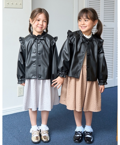 セール】【やわらか合皮】ノーカラージャケット（ノーカラージャケット