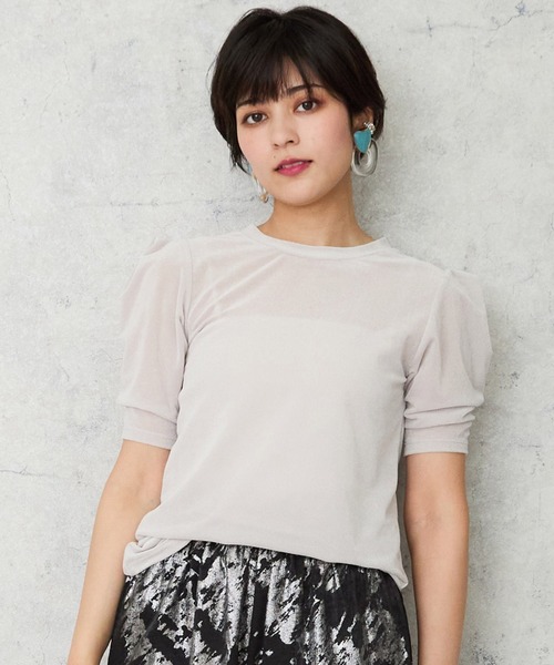 JETSET SOLO PLUS (ジェットセットソロプラス)の「【JETSET SOLO PLUS】タックショルダーベロアカットソー(Tシャツ/カットソー・レディース・ミント/ライトグレー/ブラック・FREE)」の4枚目の写真