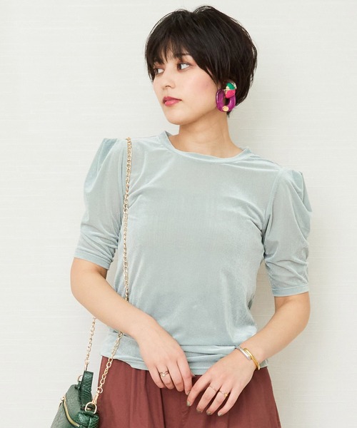 JETSET SOLO PLUS (ジェットセットソロプラス)の「【JETSET SOLO PLUS】タックショルダーベロアカットソー(Tシャツ/カットソー・レディース・ミント/ライトグレー/ブラック・FREE)」の9枚目の写真