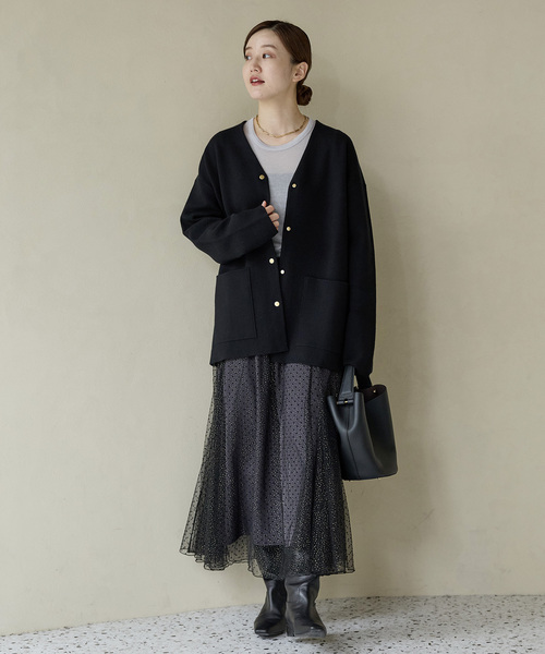 セール】ドットボタンVネックカーディガン（カーディガン/ボレロ