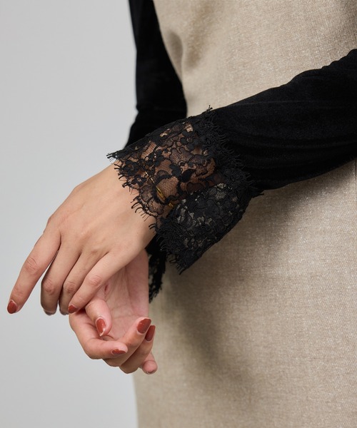 ROPE'（ロペ）の「レース袖シアーベロアカットソー/イージーケア（Tシャツ/カットソー・レディース・ピンク系その他2/ブラック/ブラウン・FREE）」の6枚目の写真