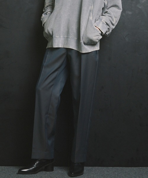 UNISEX》4 Colors Chambray Washable Wool One Tuck Straight Pants/4