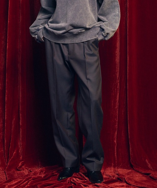 MAISON SPECIAL（メゾンスペシャル）の「《UNISEX》4 Colors Chambray Washable Wool One Tuck Straight Pants/4色シャンブレーウォッシャブルウールワンタックストレートパンツ【MAISON SPECIAL/メゾンスペシャル】（スラックス・メンズ・ブラック/チャコールグレー/ホワイト/グレー/ダークブルー・1/2/0）」の3枚目の写真