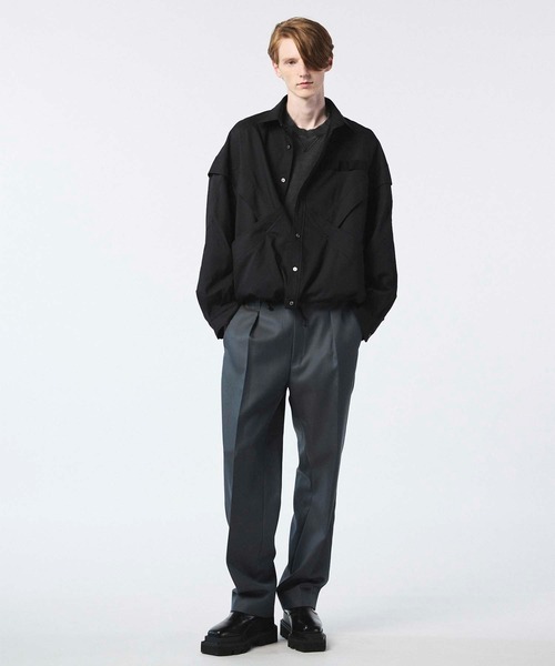 MAISON SPECIAL（メゾンスペシャル）の「《UNISEX》4 Colors Chambray Washable Wool One Tuck Straight Pants/4色シャンブレーウォッシャブルウールワンタックストレートパンツ【MAISON SPECIAL/メゾンスペシャル】（スラックス・メンズ・ブラック/チャコールグレー/ホワイト/グレー/ダークブルー・1/2/0）」の12枚目の写真