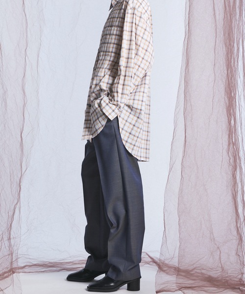 MAISON SPECIAL(メゾンスペシャル)の「《UNISEX》4 Colors Chambray Washable Wool One Tuck Straight Pants/4色シャンブレーウォッシャブルウールワンタックストレートパンツ【MAISON SPECIAL/メゾンスペシャル】(スラックス・メンズ・ブラック/チャコールグレー/ホワイト/グレー/ダークブルー/ダークネイビー・1/2/0)」の22枚目の写真
