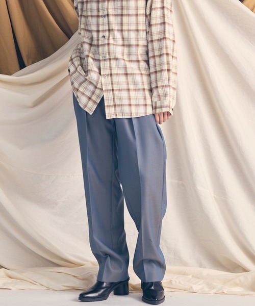 UNISEX》4 Colors Chambray Washable Wool One Tuck Straight Pants/4