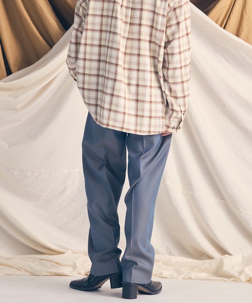 UNISEX》4 Colors Chambray Washable Wool One Tuck Straight Pants/4